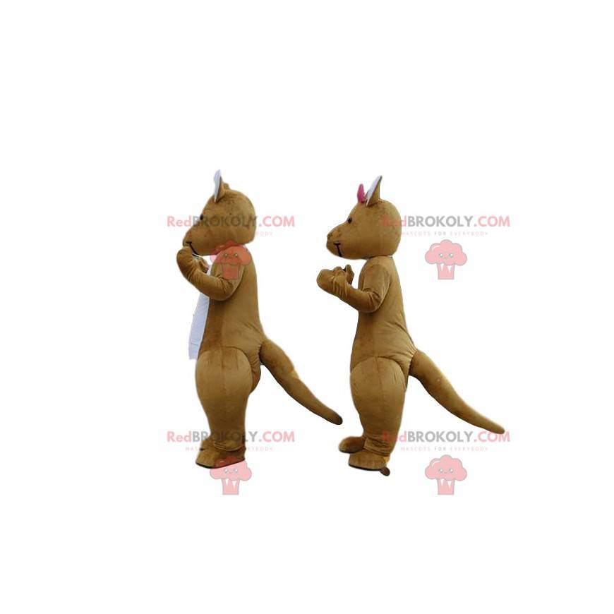 2 mascots of brown and white kangaroos, couple of kangaroos -