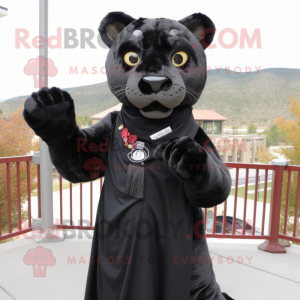 Black Mountain Lion mascot costume character dressed with a Mini Dress and Scarf clips