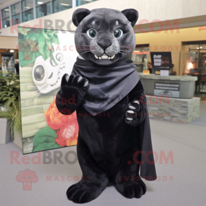 Black Mountain Lion mascot costume character dressed with a Mini Dress and Scarf clips