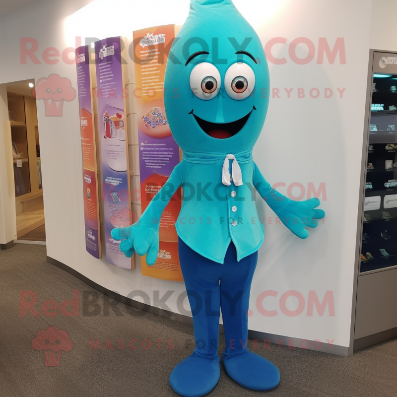 Cyan Aglet mascot costume character dressed with a Bikini and Pocket squares