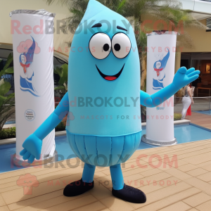 Cyan Aglet mascot costume character dressed with a Bikini and Pocket squares