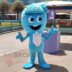 Cyan Aglet mascot costume character dressed with a Bikini and Pocket squares