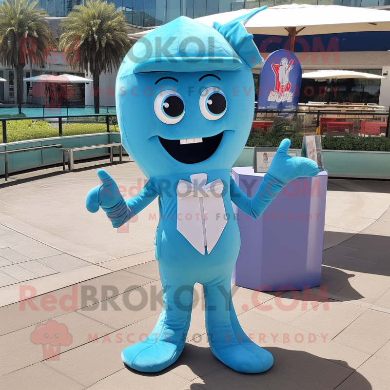 Cyan Aglet mascot costume character dressed with a Bikini and Pocket squares Cyan Aglet mascot costume character dressed with a Bikini and Pocket squares
