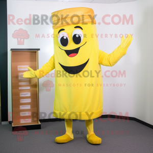 Lemon Yellow Lasagna mascot costume character dressed with a Suit Pants and Caps