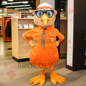 Orange Quail mascot costume character dressed with a Dress Shirt and Watches