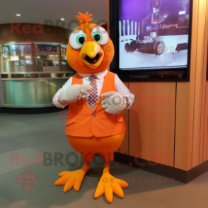 Orange Quail mascot costume character dressed with a Dress Shirt and Watches