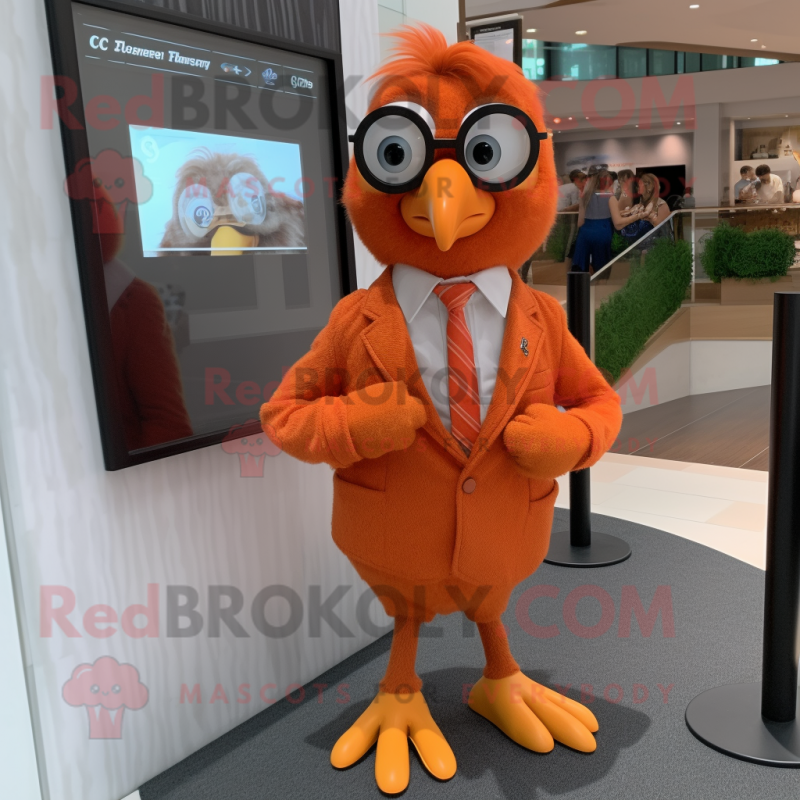 Orange Quail mascot costume character dressed with a Dress Shirt and Watches