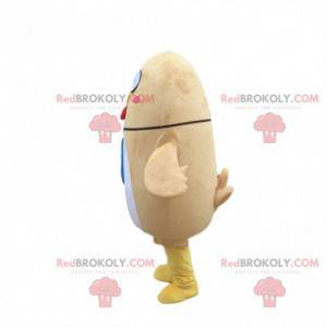 Yellow and white chicken mascot, plump and funny bird costume -