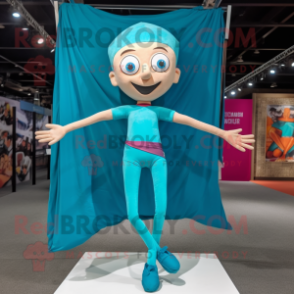 Turquoise Trapeze Artist mascot costume character dressed with a Jeggings and Headbands