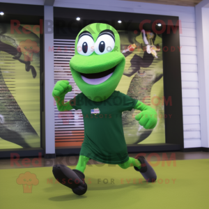 Green Snake mascot costume character dressed with a Running Shorts and Rings