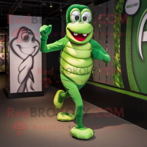 Green Snake mascot costume character dressed with a Running Shorts and Rings