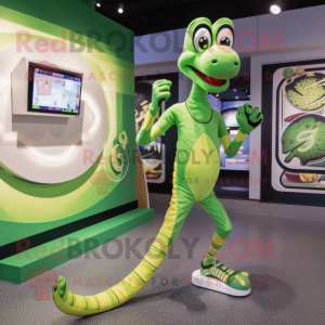 Green Snake mascot costume character dressed with a Running Shorts and Rings