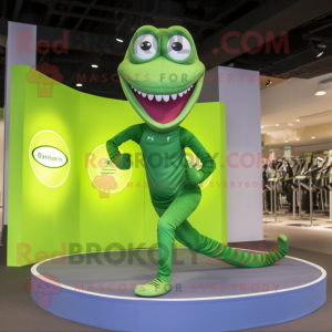 Green Snake mascot costume character dressed with a Running Shorts and Rings