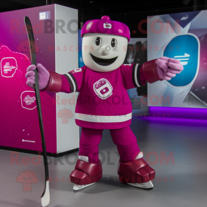 Magenta Ice Hockey Stick mascot costume character dressed with a A-Line Dress and Smartwatches