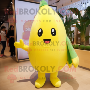 Lemon Yellow Radish mascot costume character dressed with a Boyfriend Jeans and Anklets