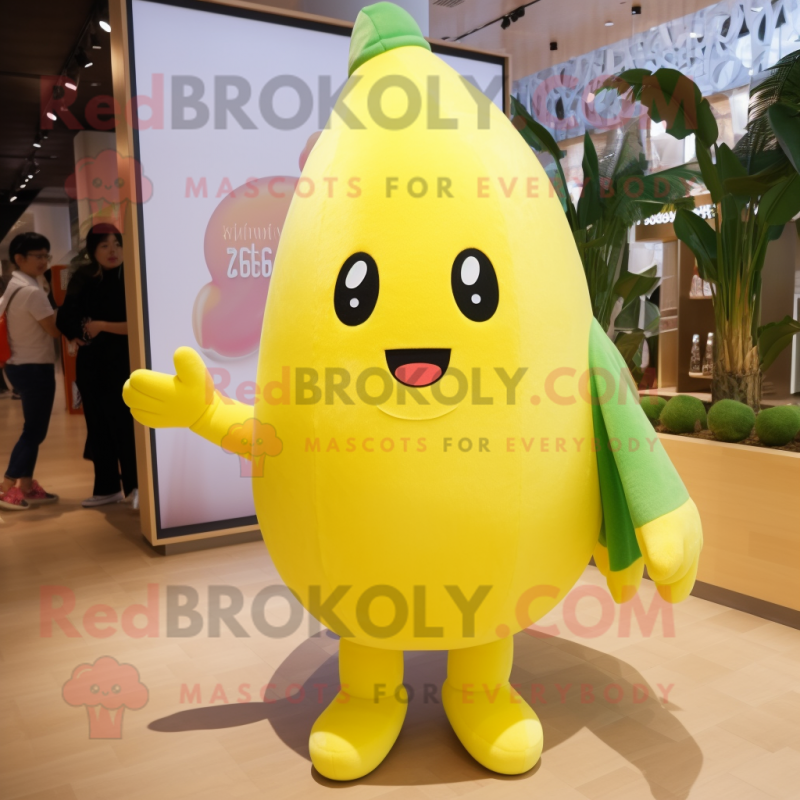 Lemon Yellow Radish mascot costume character dressed with a Boyfriend Jeans and Anklets Lemon Yellow Radish mascot costume character dressed with a Boyfriend Jeans and Anklets