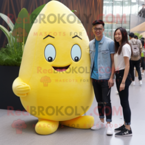 Lemon Yellow Radish mascot costume character dressed with a Boyfriend Jeans and Anklets