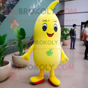 Lemon Yellow Radish mascot costume character dressed with a Boyfriend Jeans and Anklets