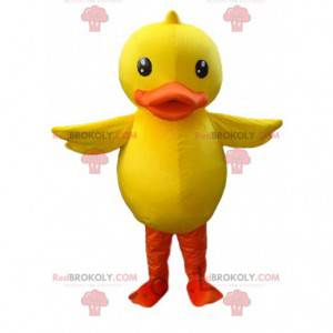 Big yellow and orange duck mascot, canary costume -
