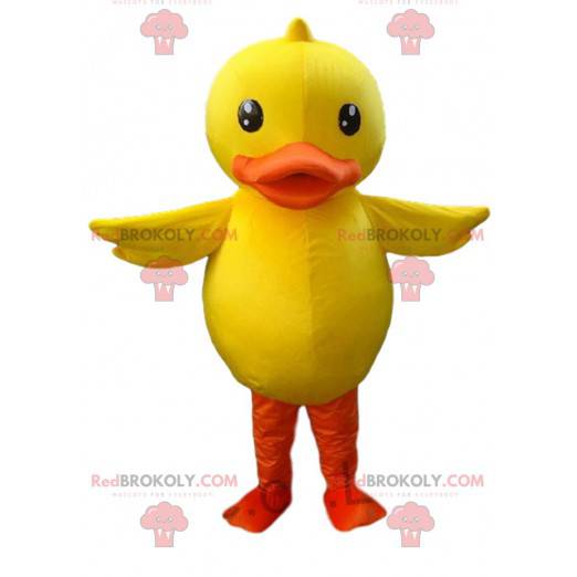 Mascotte de gros canard jaune et orange, costume de canari -