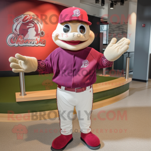 Maroon Baseball Ball mascot costume character dressed with a Jacket and Bracelets