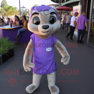 Lavender Meerkat mascot costume character dressed with a Polo Tee and Hair clips