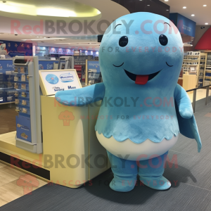 Sky Blue Stellar'S Sea Cow mascot costume character dressed with a Shorts and Wallets