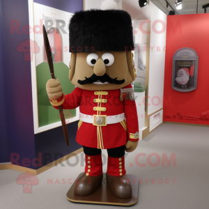 Olive British Royal Guard mascot costume character dressed with a Mini Skirt and Shoe laces