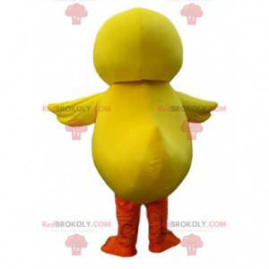 Mascot gran pájaro amarillo y naranja, traje de pato gigante -