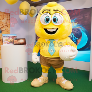 Yellow Oyster mascot costume character dressed with a Rugby Shirt and Ties