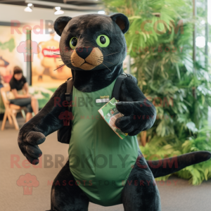 Forest Green Jaguarundi mascot costume character dressed with a Trousers and Keychains