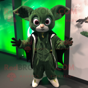Forest Green Bat mascot costume character dressed with a Hoodie and Belts