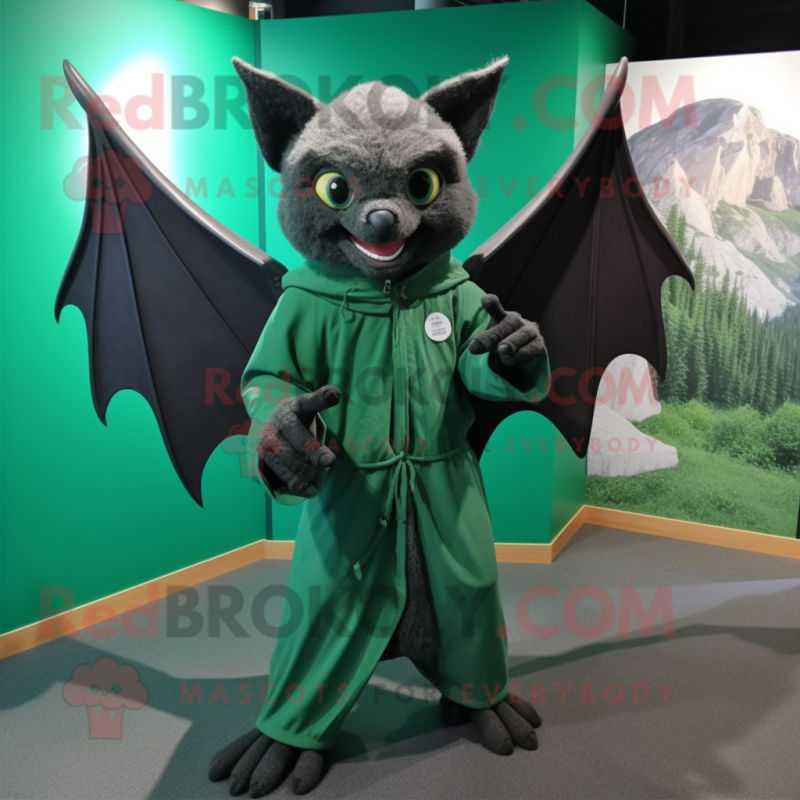 Forest Green Bat mascot costume character dressed with a Hoodie and Belts Forest Green Bat mascot costume character dressed with a Hoodie and Belts