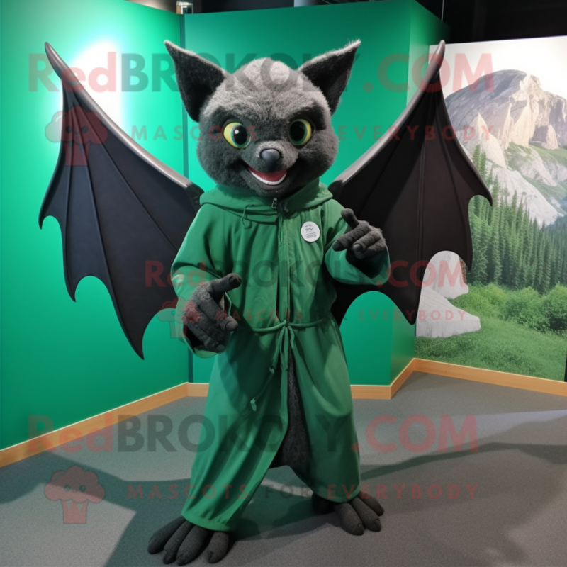 Forest Green Bat mascot costume character dressed with a Hoodie and Belts