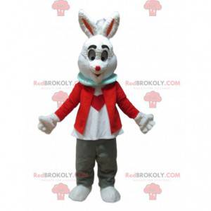 Rabbit mascot with a heart on its stomach, rodent costume -