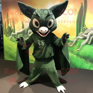 Forest Green Bat mascot costume character dressed with a Hoodie and Belts