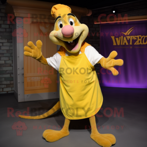 Yellow Ratatouille mascot costume character dressed with a V-Neck Tee and Shoe laces