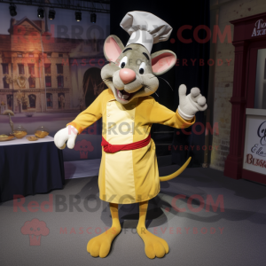 Yellow Ratatouille mascot costume character dressed with a V-Neck Tee and Shoe laces