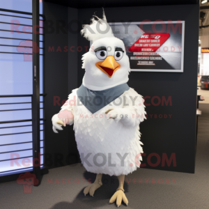 White Chicken mascot costume character dressed with a Wrap Skirt and Ties