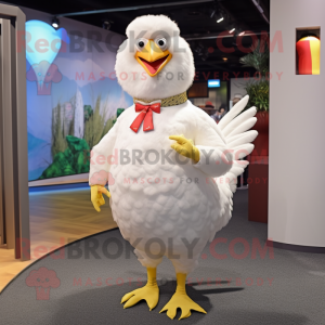 White Chicken mascot costume character dressed with a Wrap Skirt and Ties