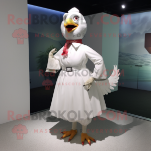 White Chicken mascot costume character dressed with a Wrap Skirt and Ties
