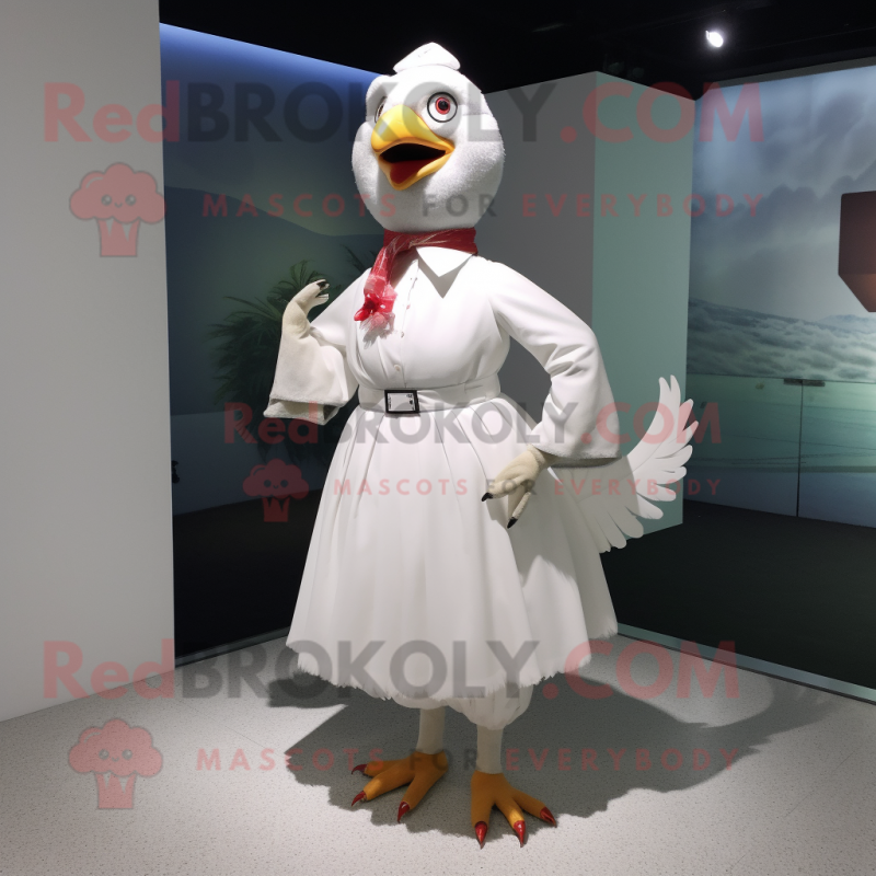 White Chicken mascot costume character dressed with a Wrap Skirt and Ties White Chicken mascot costume character dressed with a Wrap Skirt and Ties