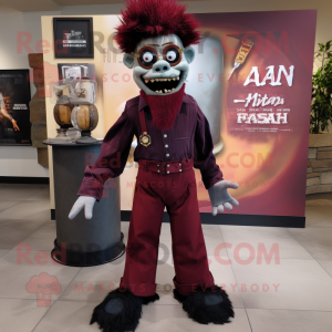 Maroon Frankenstein mascot costume character dressed with a Flare Jeans and Tie pins