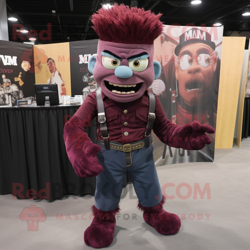 Maroon Frankenstein mascot costume character dressed with a Flare Jeans and Tie pins