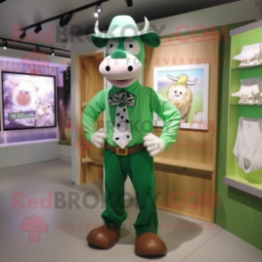 Green Beef Stroganoff mascot costume character dressed with a Bermuda Shorts and Bow ties