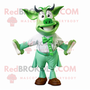 Green Beef Stroganoff mascot costume character dressed with a Bermuda Shorts and Bow ties