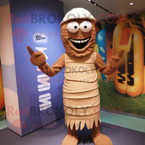 Brown Mummy mascot costume character dressed with a Board Shorts and Caps