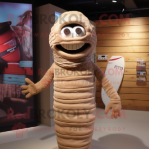 Brown Mummy mascot costume character dressed with a Board Shorts and Caps