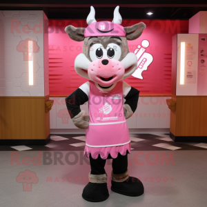 Pink Beef Stroganoff mascot costume character dressed with a Graphic Tee and Headbands