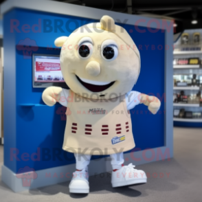 Cream Television mascot costume character dressed with a Running Shorts and Wallets